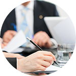 Business professionals seated at a table
